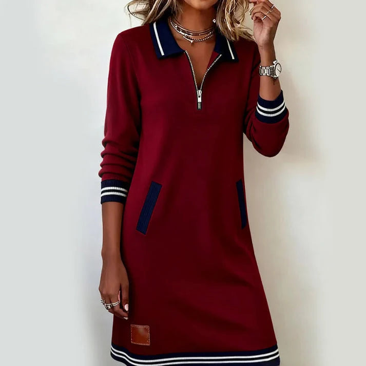 Vestido corto para mujer con cremallera hasta el pecho y bolsillos ocultos