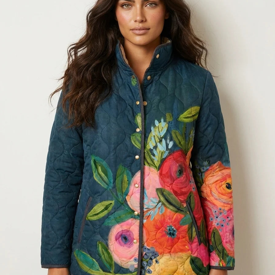 Chaqueta acolchada para mujer con costuras de flores