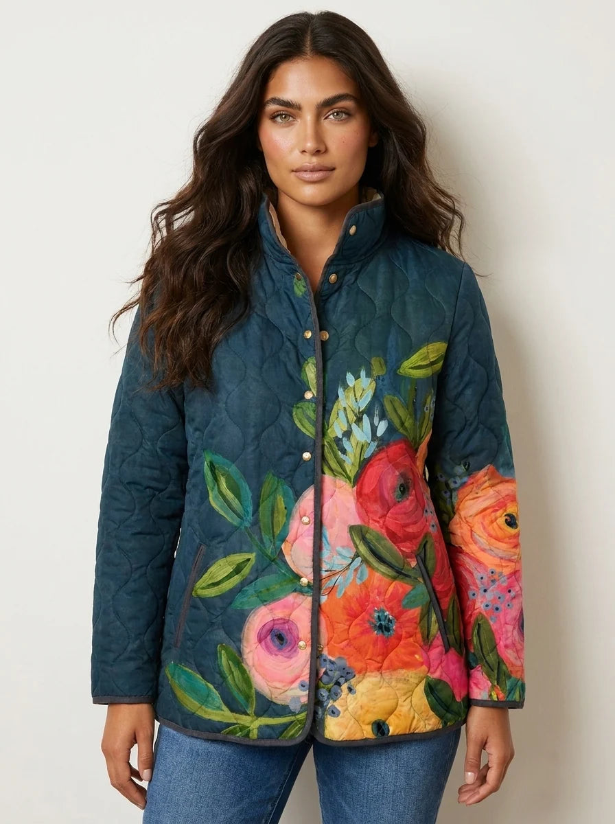 Chaqueta acolchada para mujer con costuras de flores