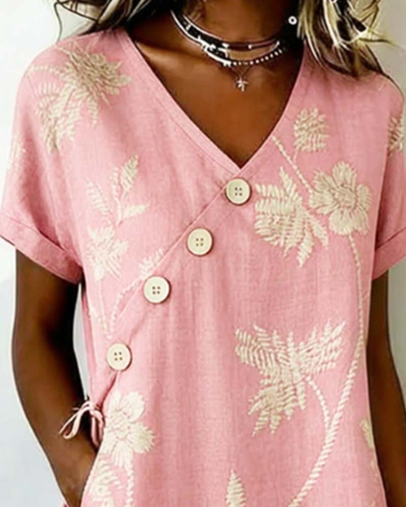 Vestido corto de mujer con fila de botones diagonal