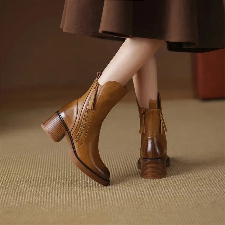 Botines de cuero vegano para mujer con dos cremalleras