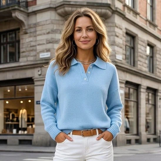 Jersey de punto para mujer con cuello polo y tapeta de botones