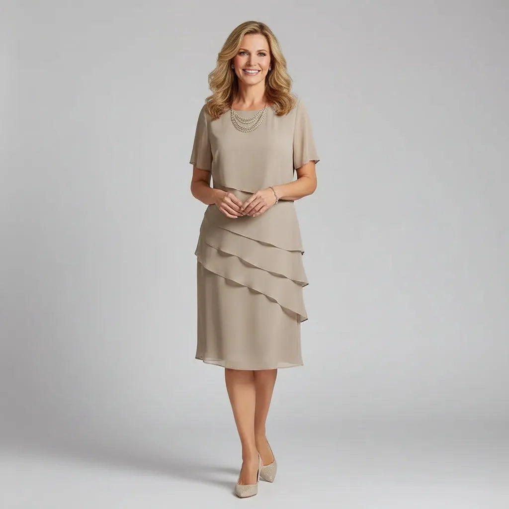 Midi Dress for Women with Overlapping Layers