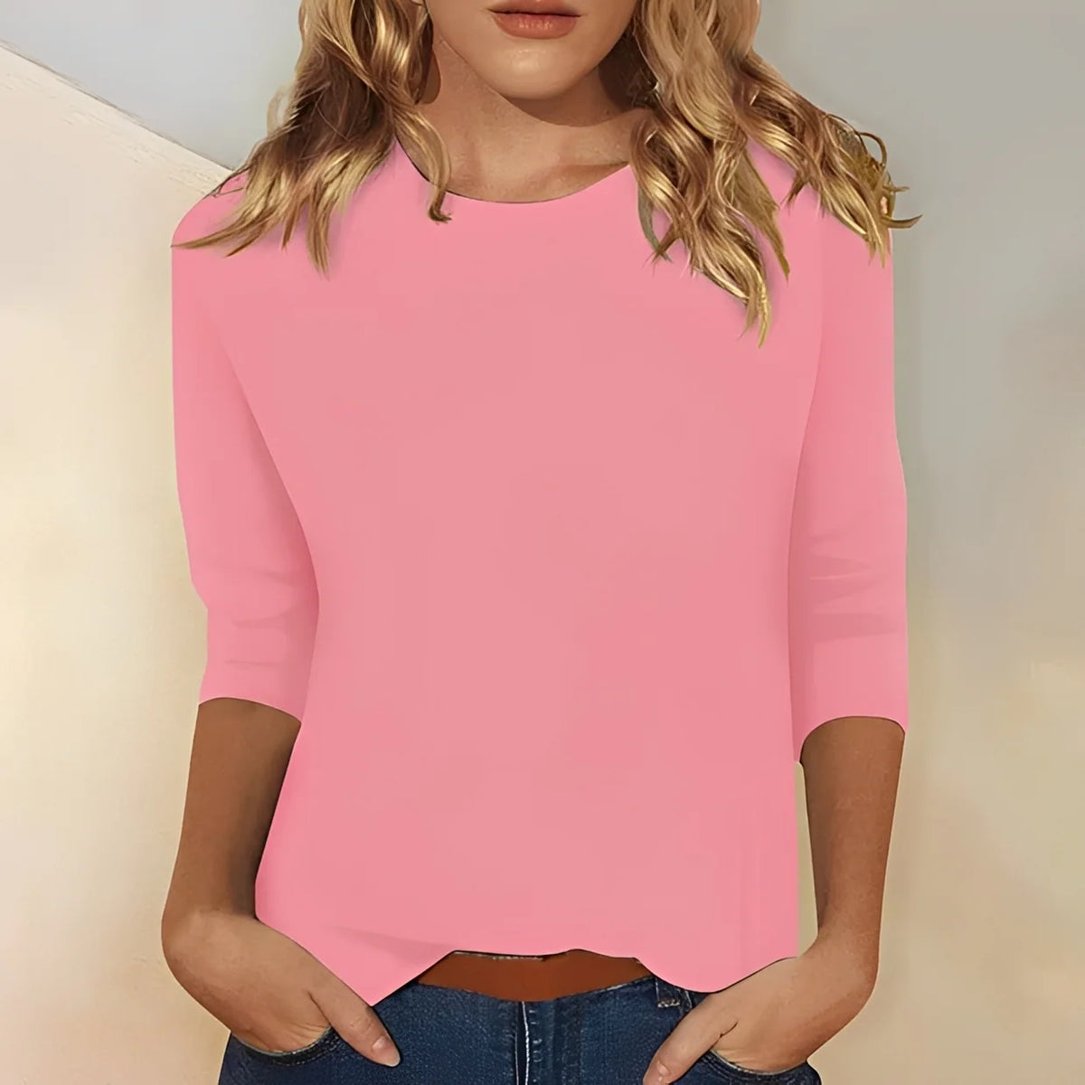 Blusa de manga larga para mujer con cuello redondo