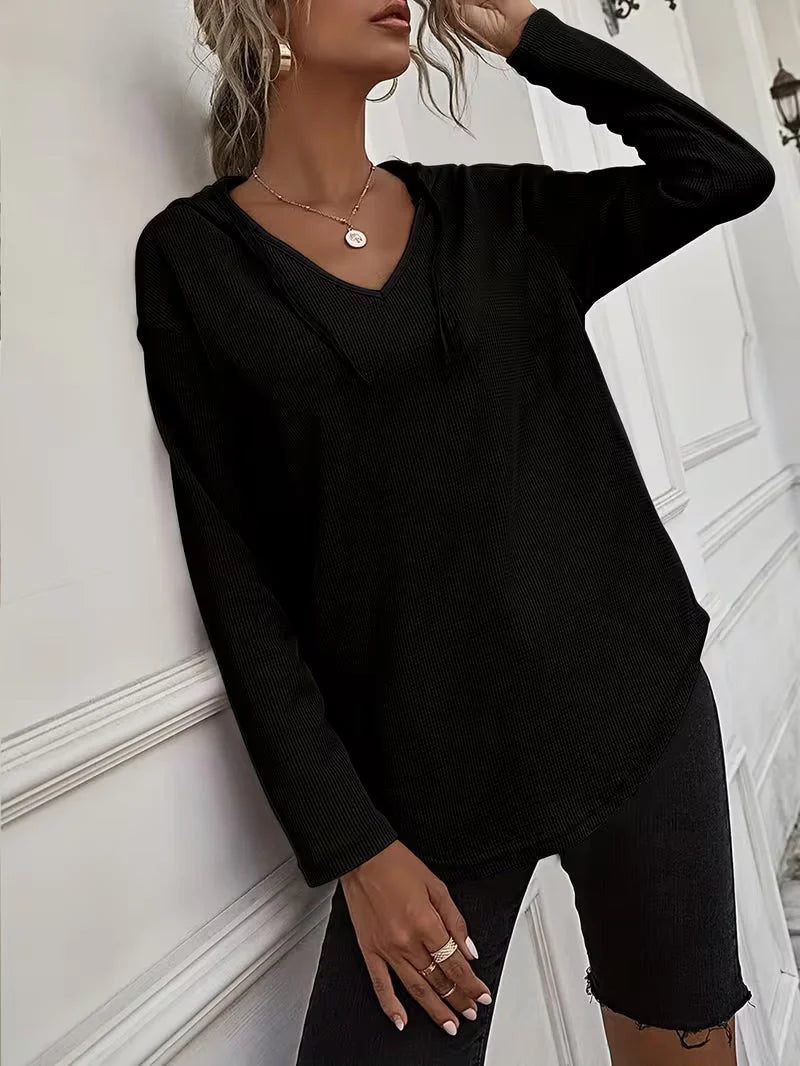 Sudadera con capucha de punto waffle para mujer con cordón