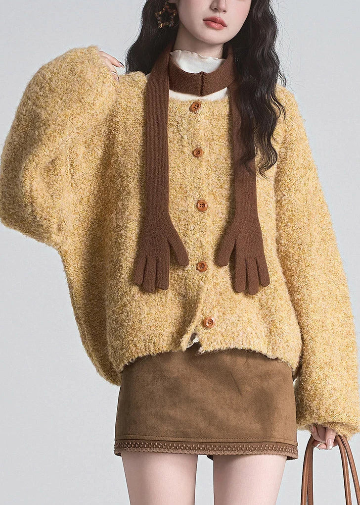 Chaqueta de punto para mujer de mezcla de algodón con botones