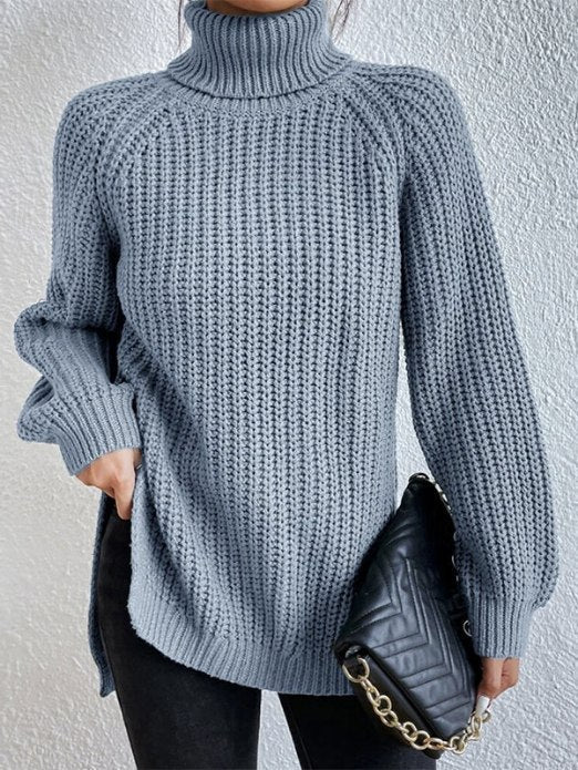 Suéter de punto fino para mujer con cuello alto y corte holgado