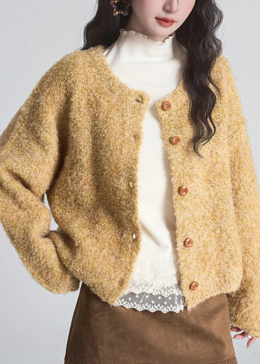 Chaqueta de punto para mujer de mezcla de algodón con botones