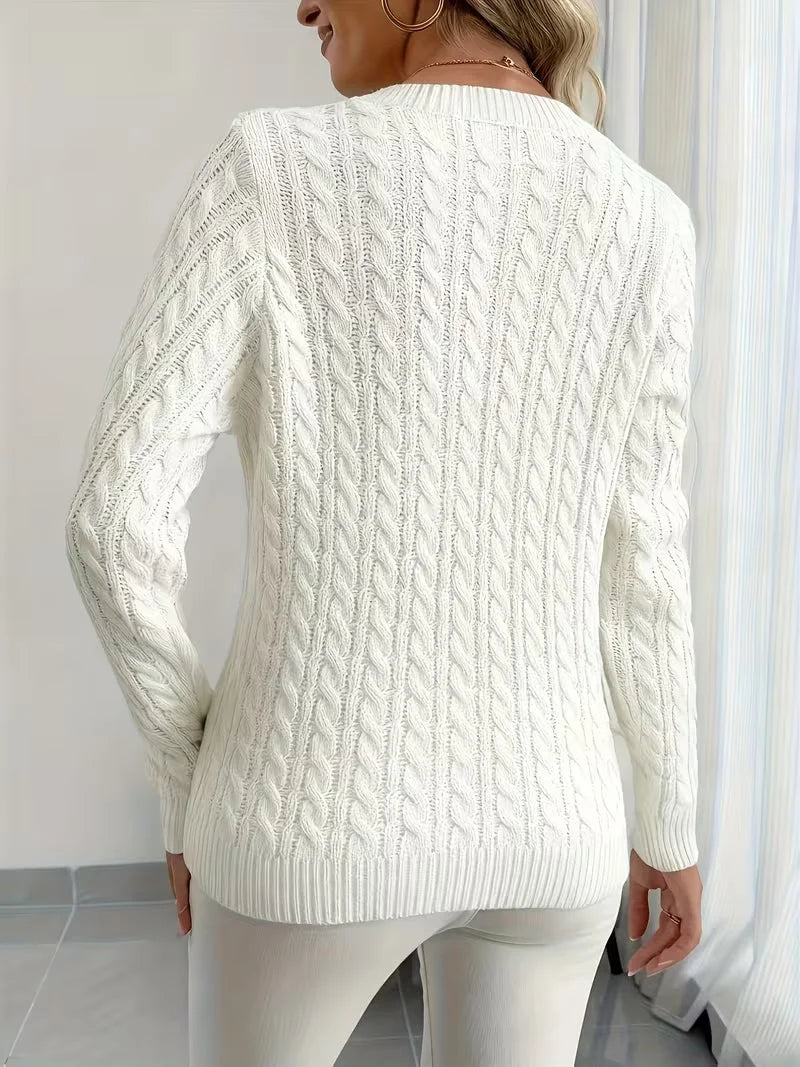 Jersey de mujer con cuello en V y punto trenzado