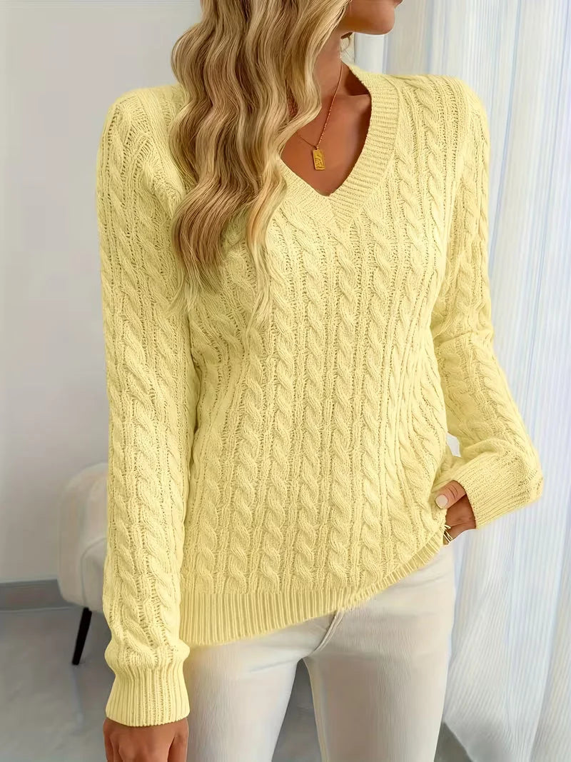 Jersey de mujer con cuello en V y punto trenzado