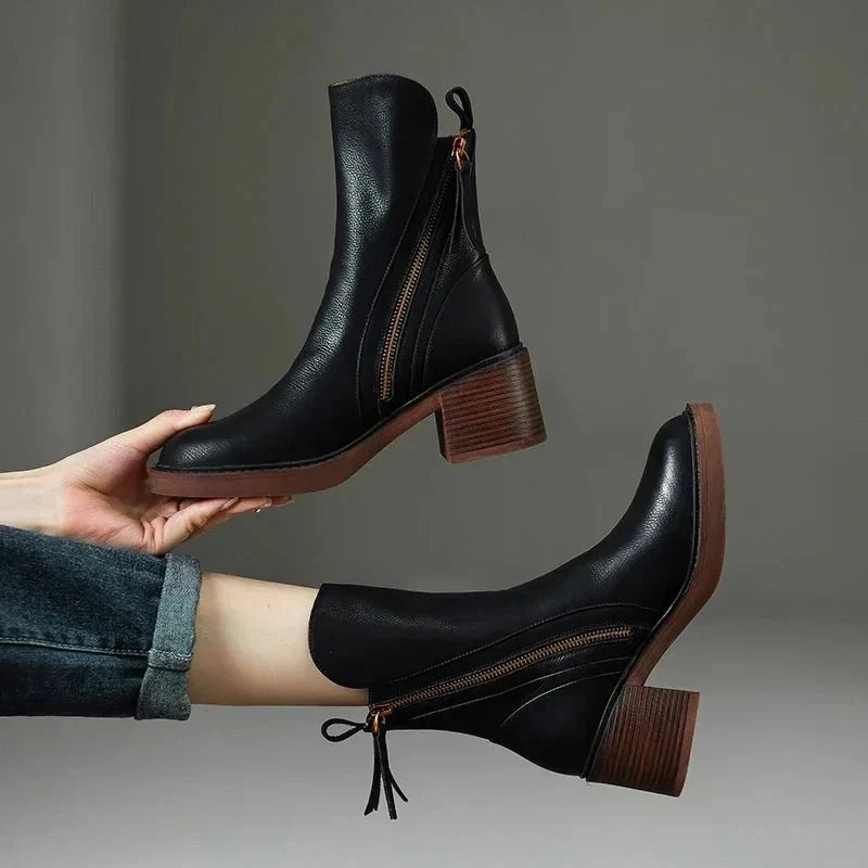 Botines de cuero vegano para mujer con dos cremalleras