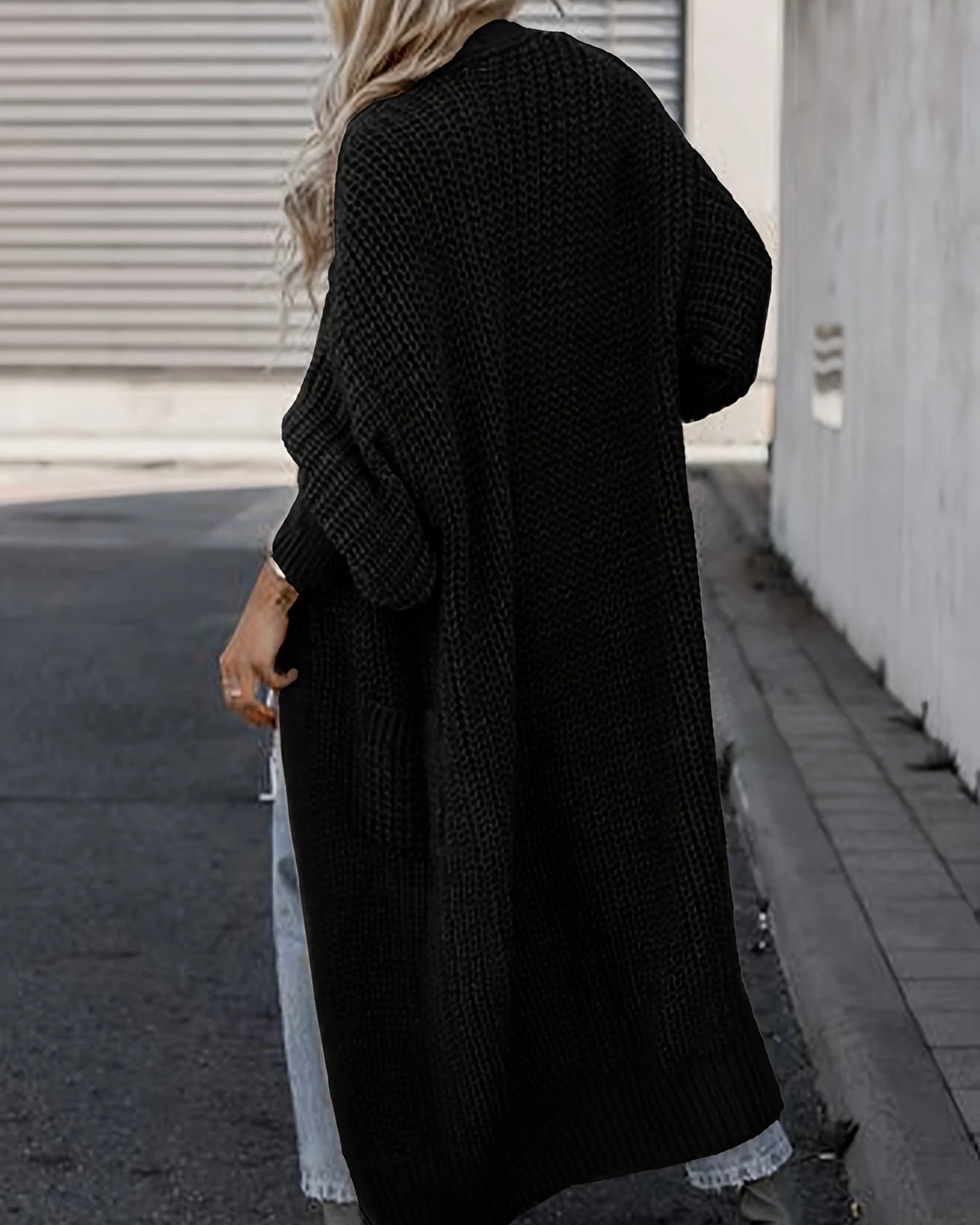 Cardigan maxi de punto fino para mujer con bolsillos laterales