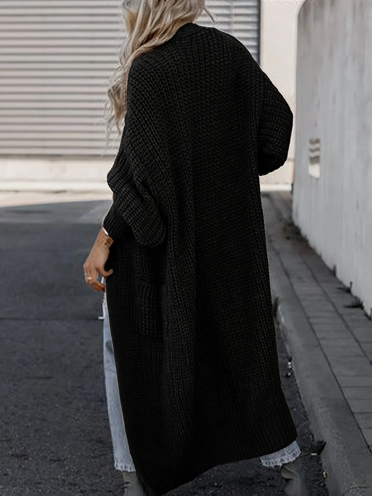 Cardigan maxi de punto fino para mujer con bolsillos laterales