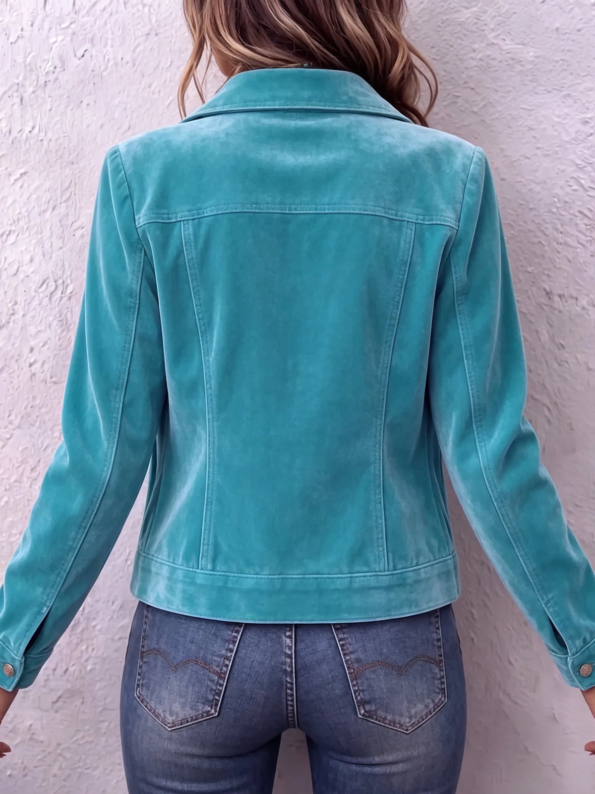 Chaqueta corta de terciopelo para mujer con solapa estructurada