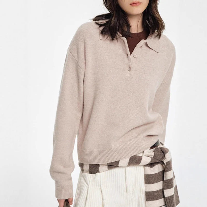 Jersey tipo polo para mujer con puños acanalados