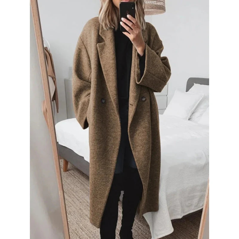Abrigo de lana oversize para mujer con doble botonadura