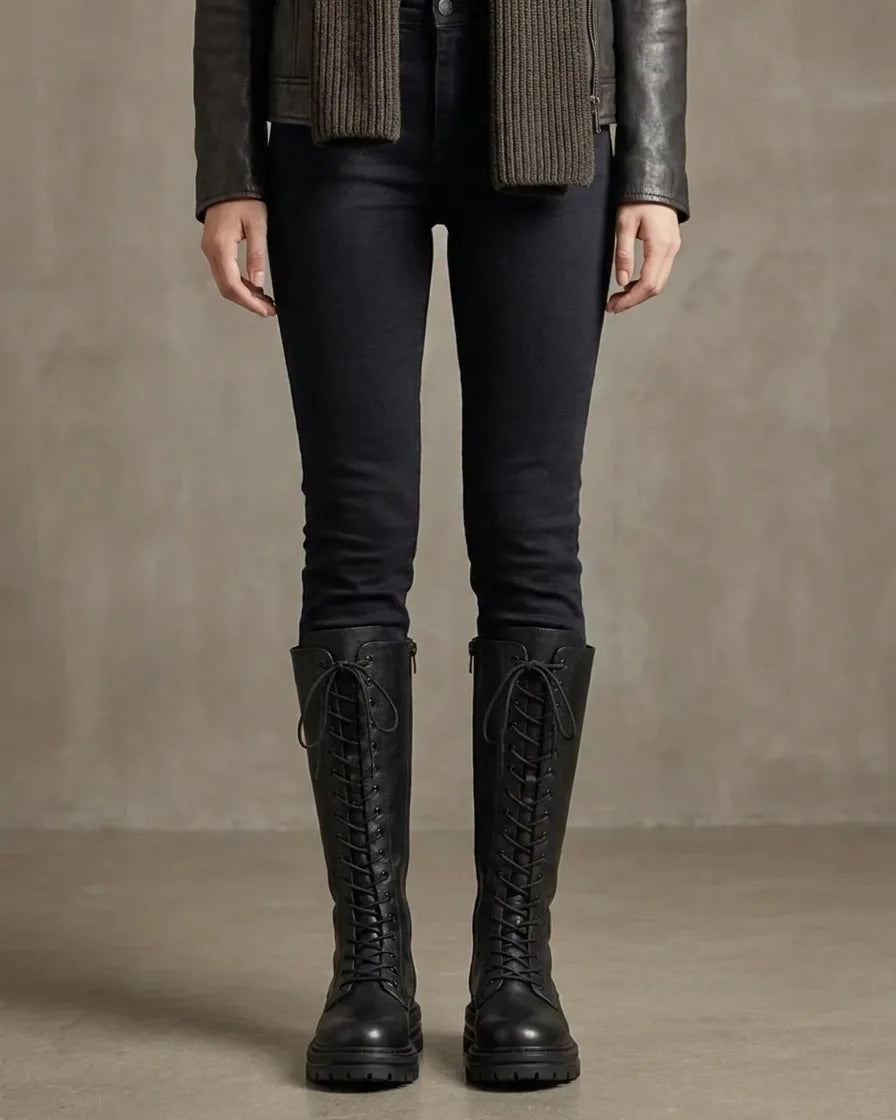 Botas altas de mujer con cordones y cremallera lateral