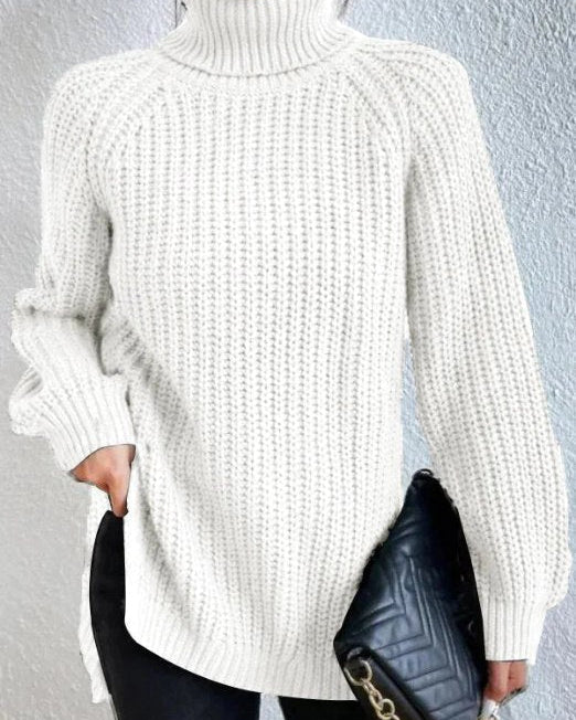 Suéter de punto fino para mujer con cuello alto y corte holgado