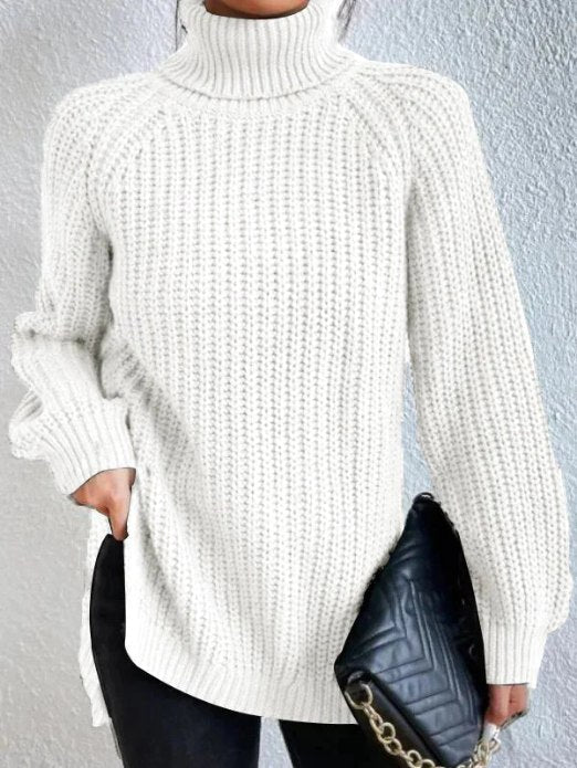 Suéter de punto fino para mujer con cuello alto y corte holgado