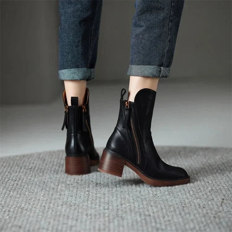 Botines de cuero vegano para mujer con dos cremalleras
