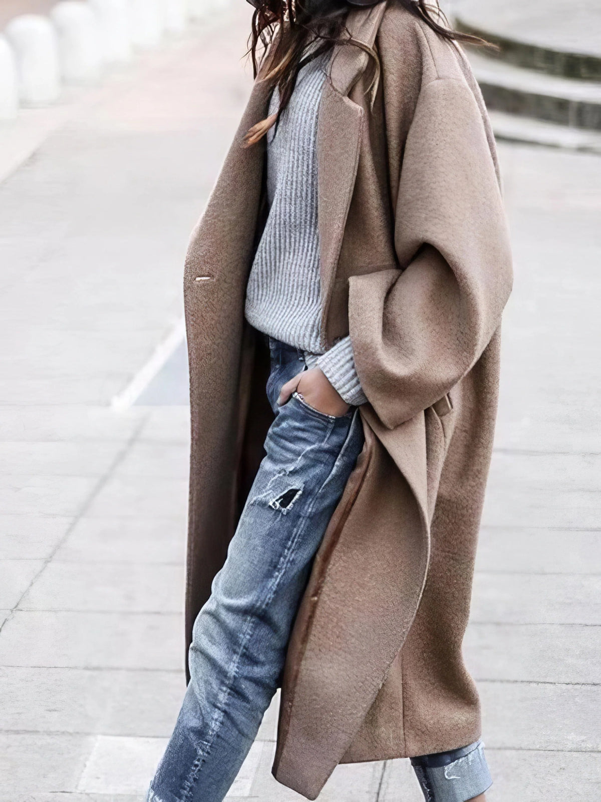 Abrigo largo de mezcla de lana para mujer con silueta oversize