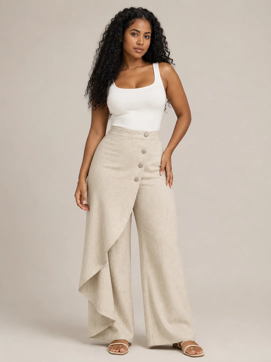 Pantalones Palazzo de mujer con panel envolvente asimétrico