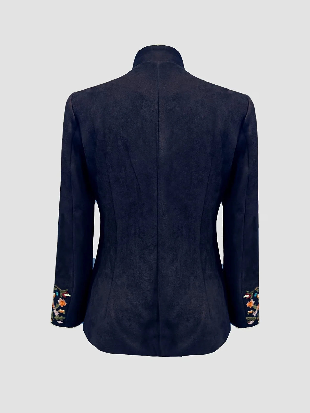 Chaqueta de mujer con cuello alto y bordado de flores