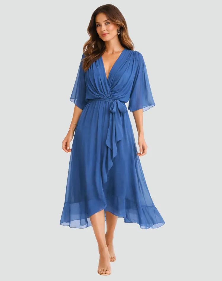 Vestido midi de mujer con dobladillo fruncido y volantes