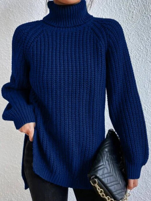 Suéter de punto fino para mujer con cuello alto y corte holgado
