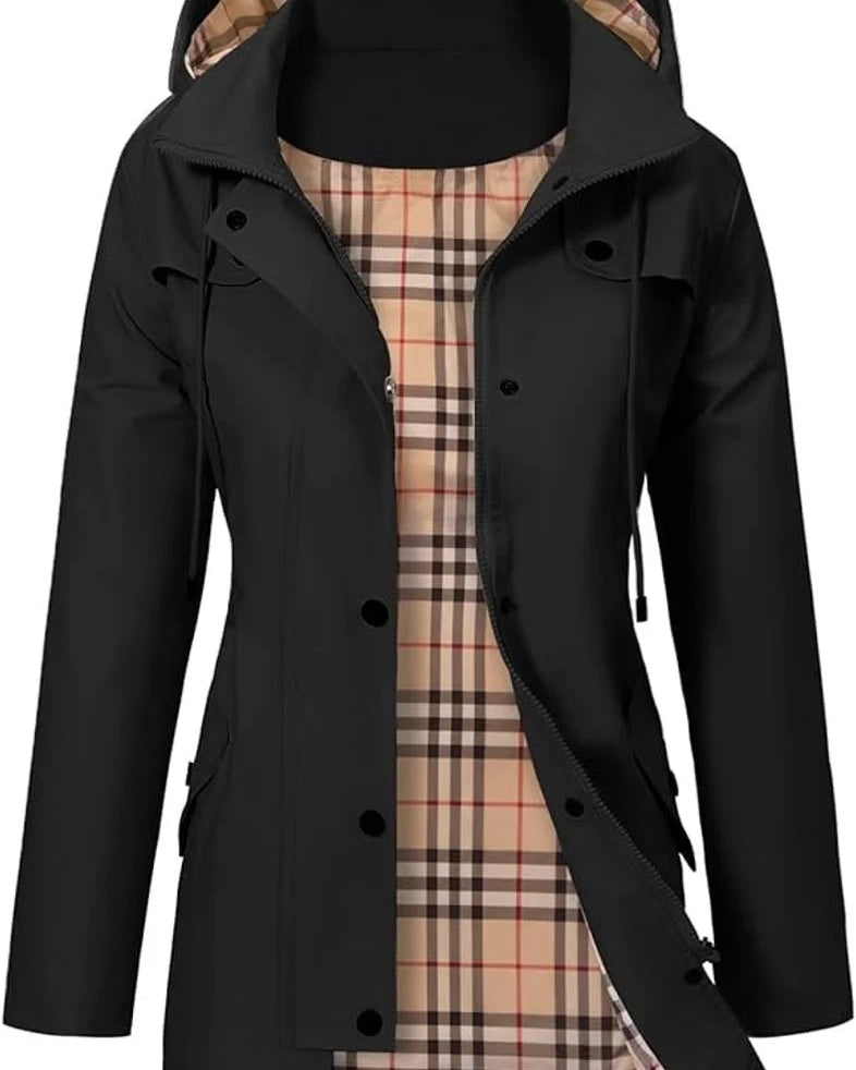 Chaqueta impermeable para mujer con capucha ajustable