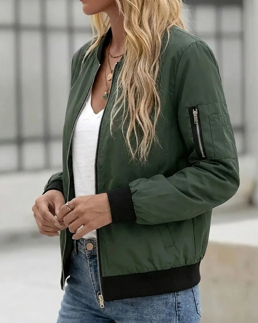 Chaqueta bomber para mujer con bolsillos laterales y cremallera