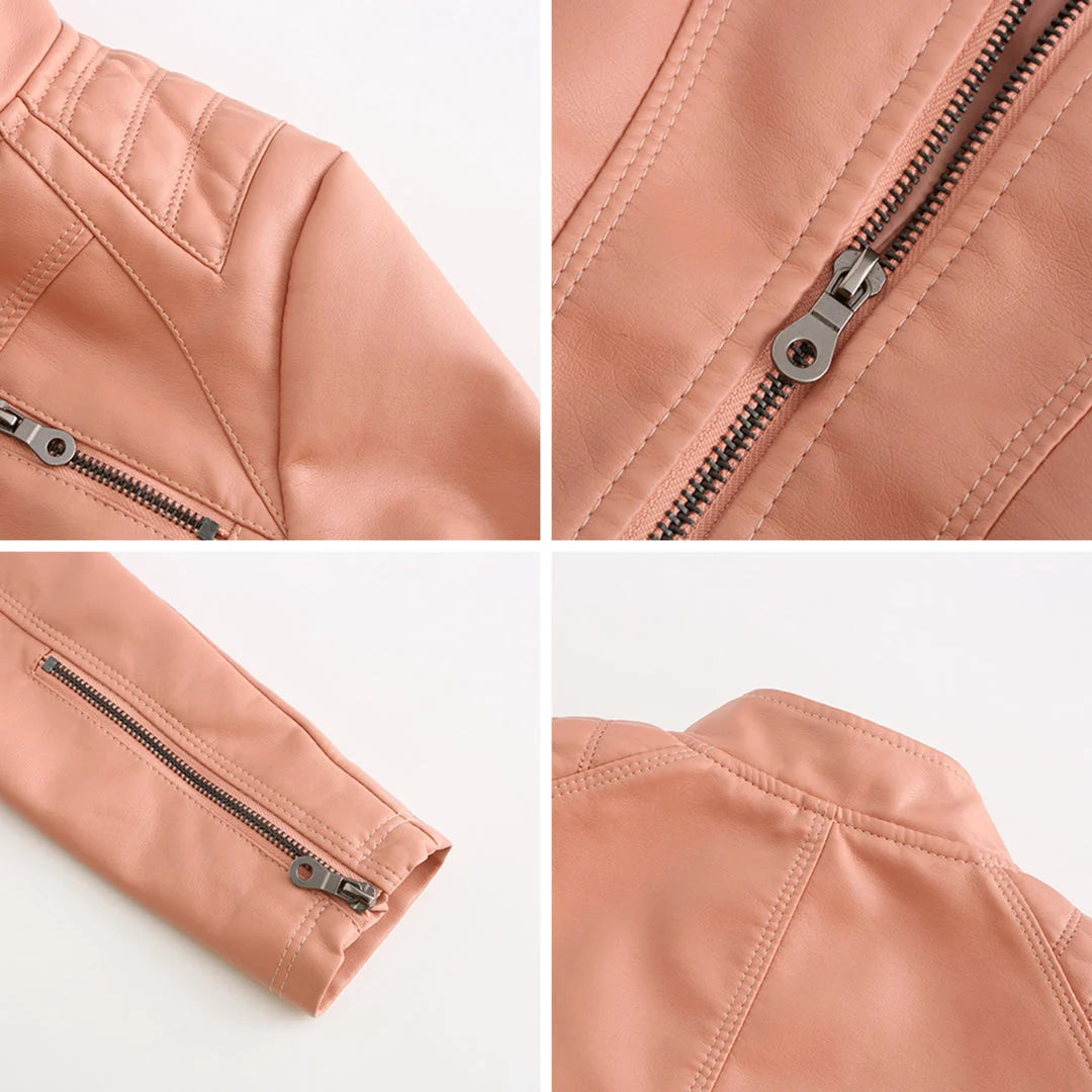 Chaqueta de cuero para mujer con cremallera asimétrica