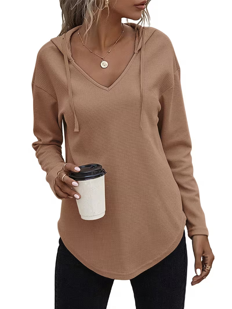 Sudadera con capucha de punto waffle para mujer con cordón