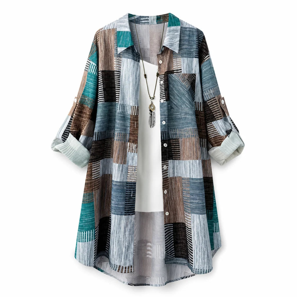 Camisa de patchwork para mujer con estampado gráfico