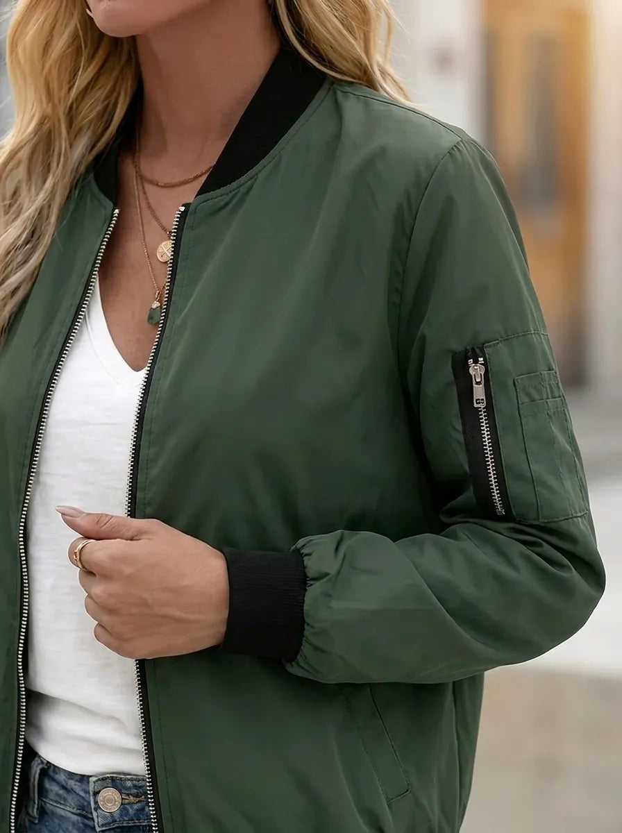 Chaqueta bomber para mujer con bolsillos laterales y cremallera