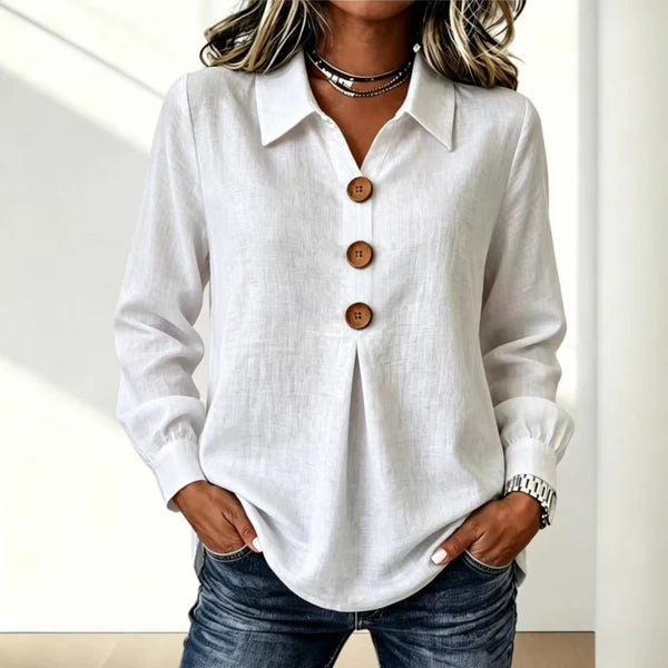 Blusa de mujer con cuello clásico y puños enrollables