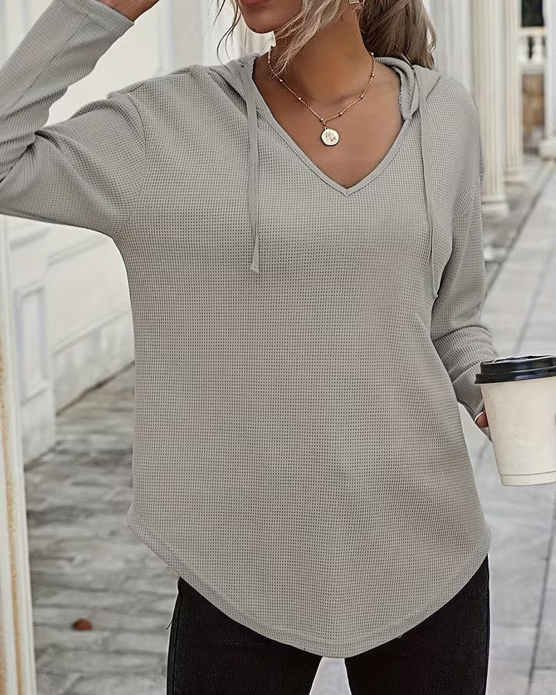 Sudadera con capucha de punto waffle para mujer con cordón