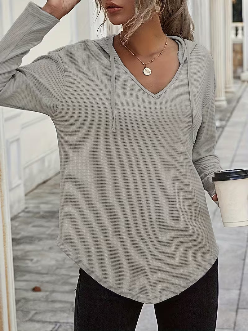 Sudadera con capucha de punto waffle para mujer con cordón