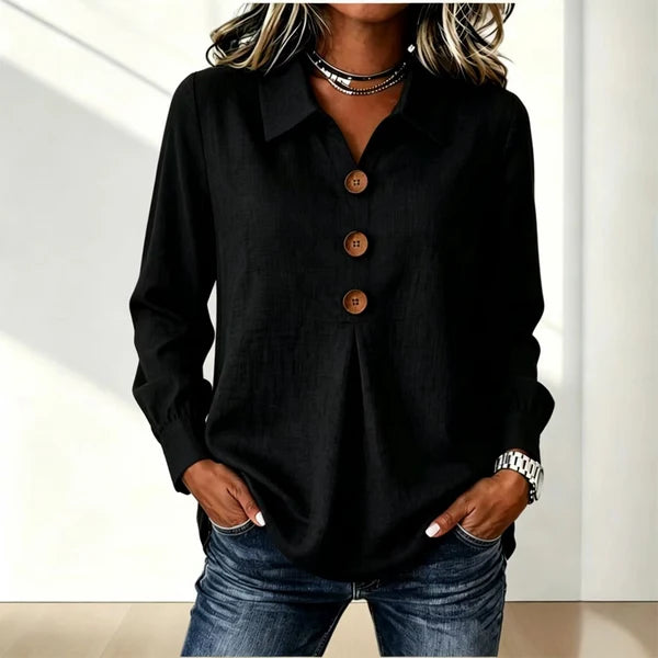 Blusa de mujer con cuello clásico y puños enrollables