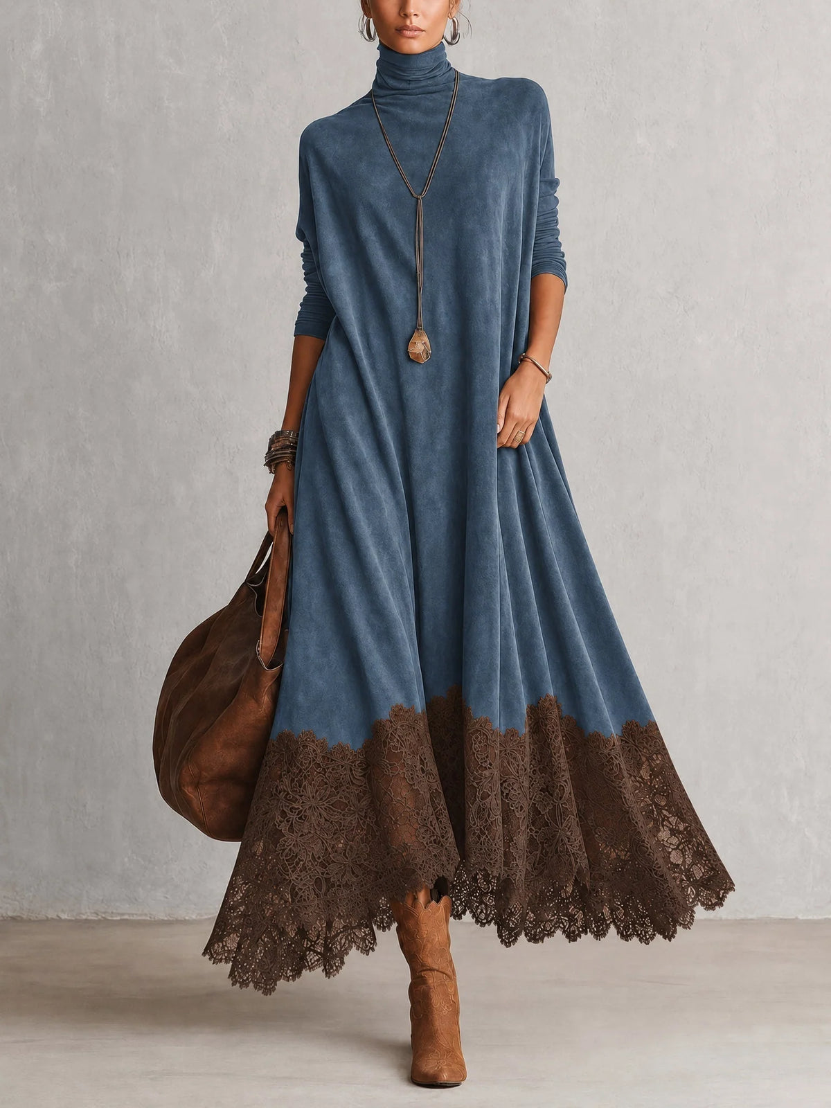 Vestido maxi para mujer con adorno floral de encaje