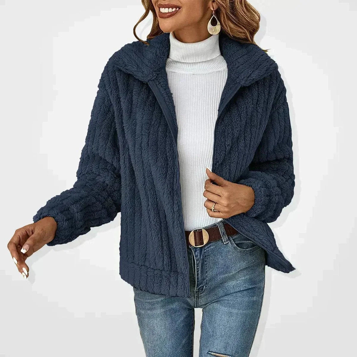 Chaqueta Sherpa extragrande para mujer con cuello de solapa ancho
