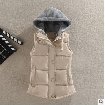 Chaleco térmico acolchado para mujer con capucha en contraste