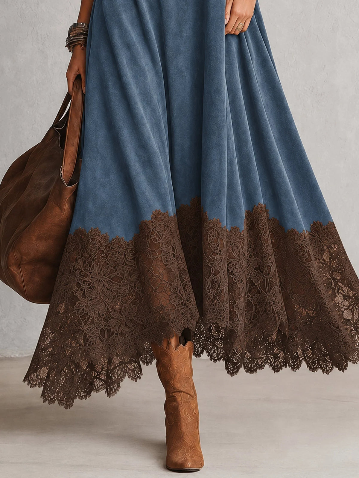 Vestido maxi para mujer con adorno floral de encaje