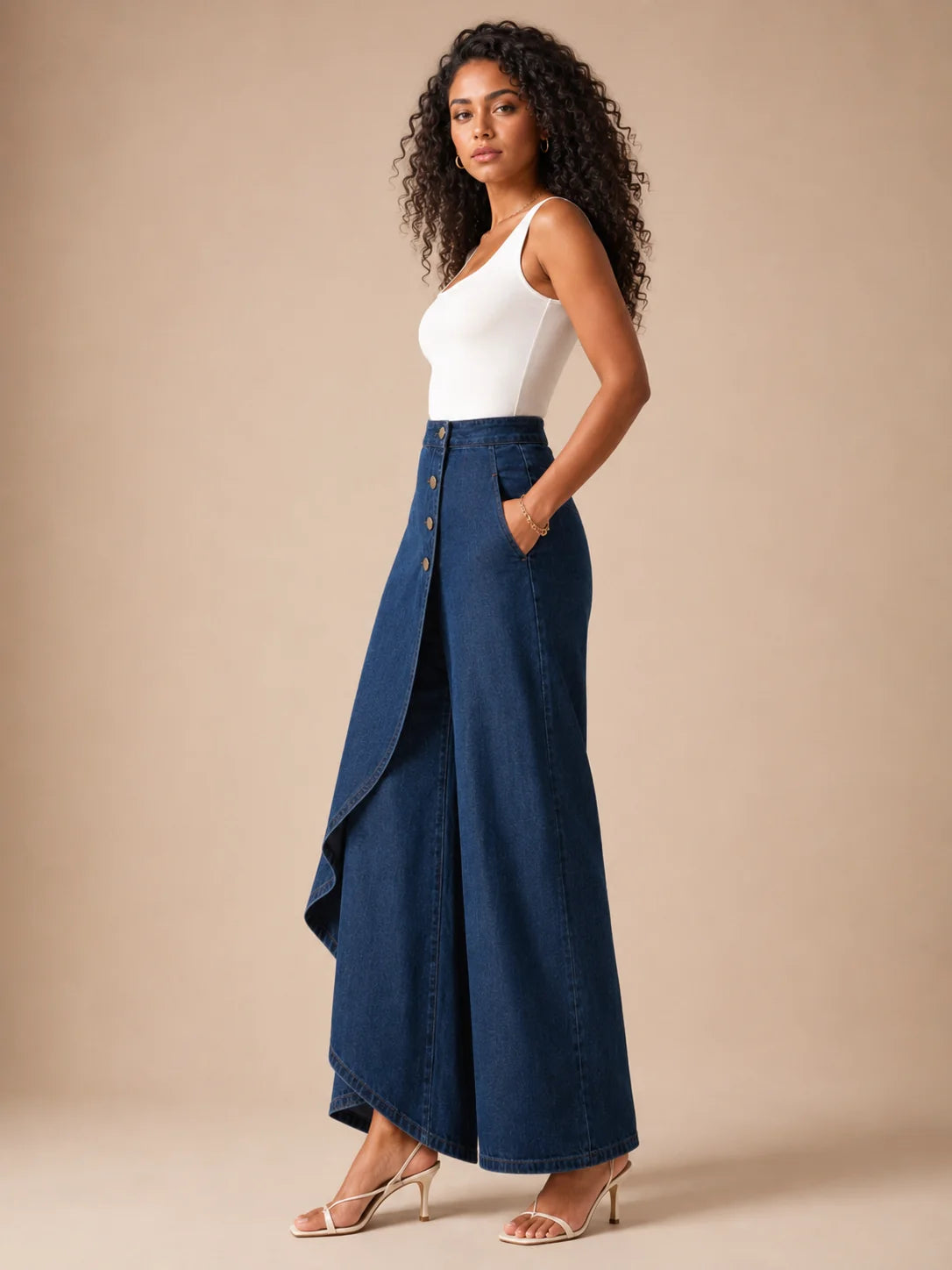 Pantalones Palazzo de mujer con panel envolvente asimétrico