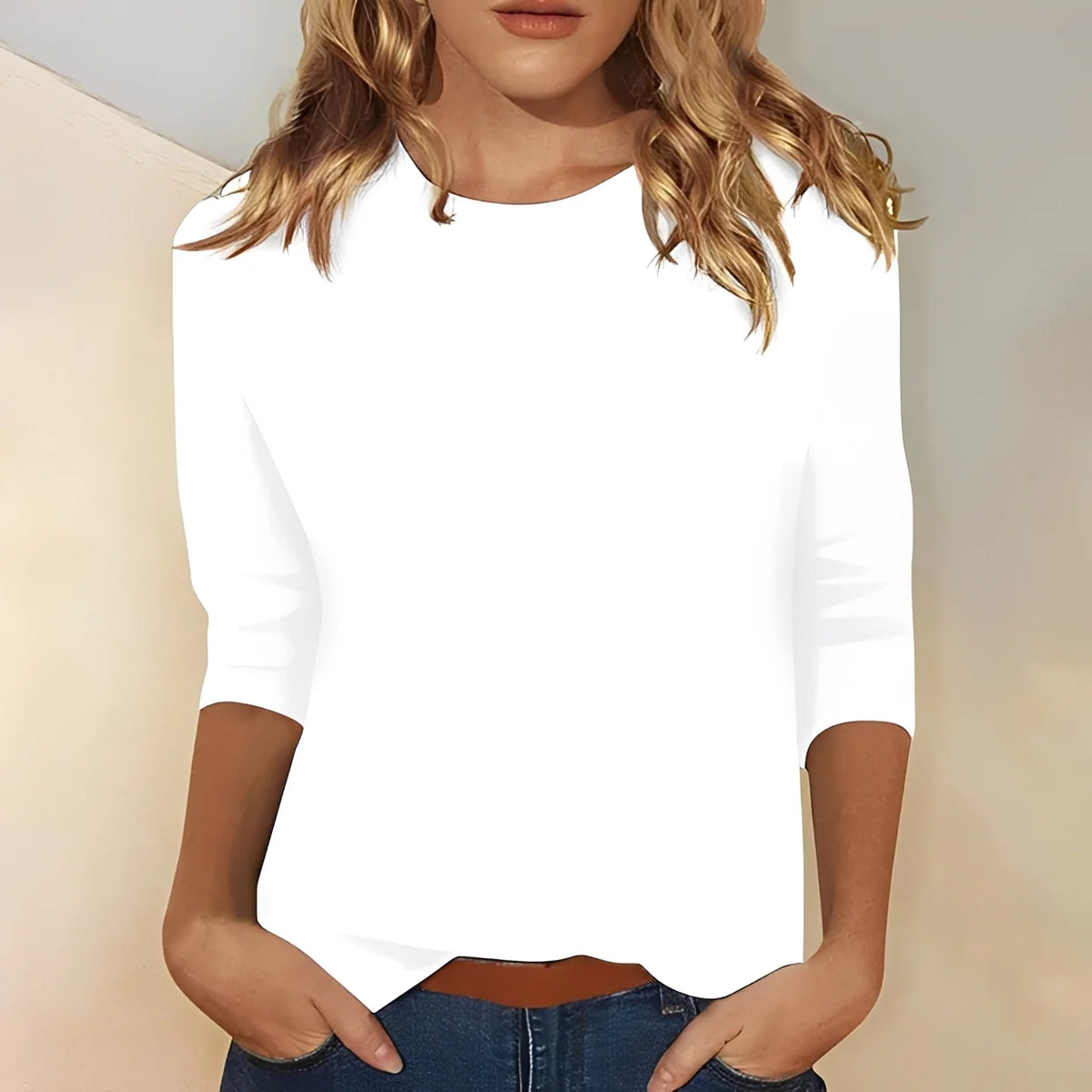 Blusa de manga larga para mujer con cuello redondo