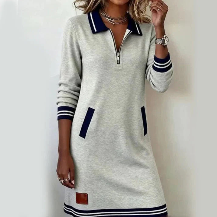 Vestido corto para mujer con cremallera hasta el pecho y bolsillos ocultos