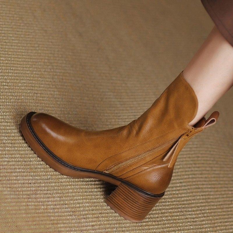Botines de cuero vegano para mujer con dos cremalleras