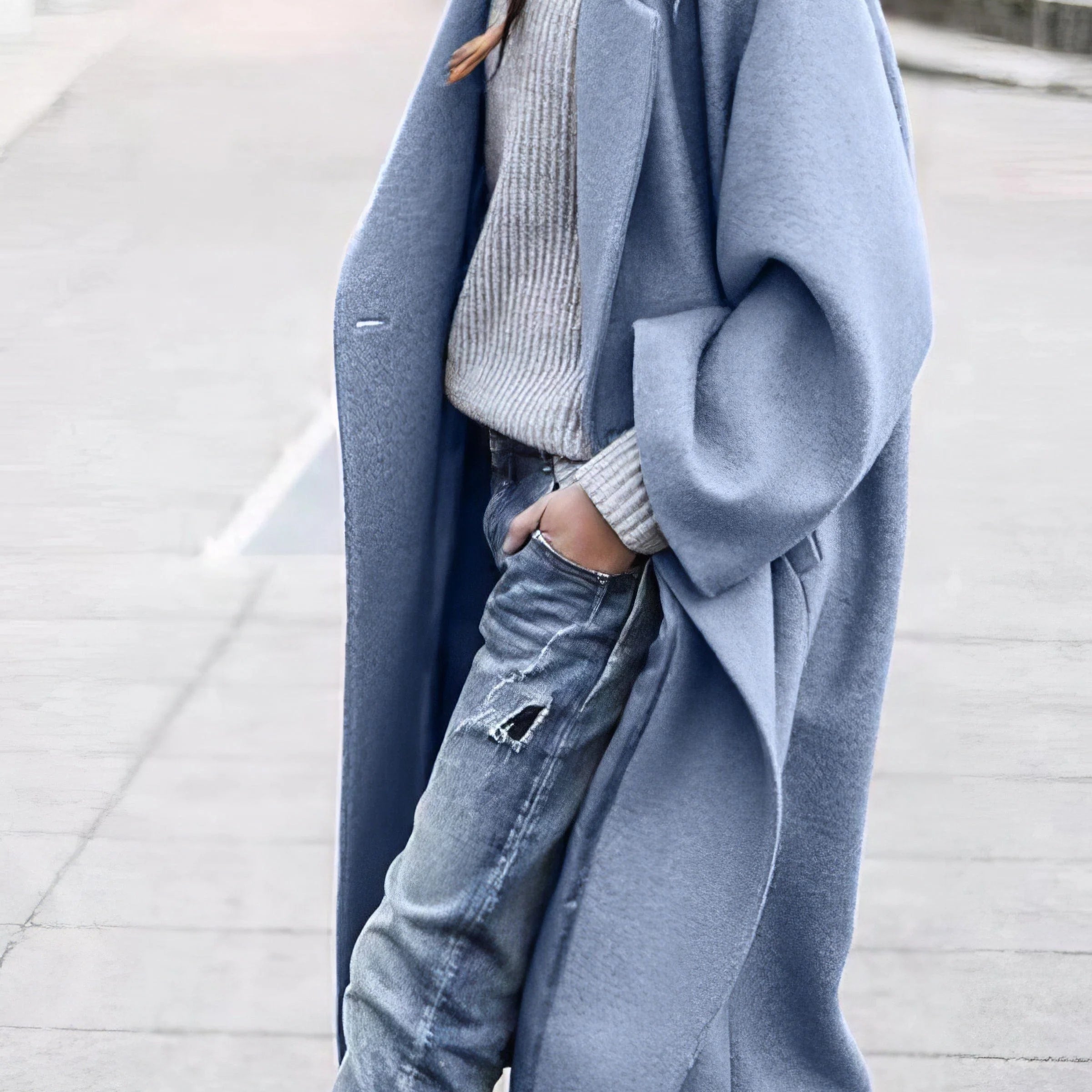 Abrigo largo de mezcla de lana para mujer con silueta oversize