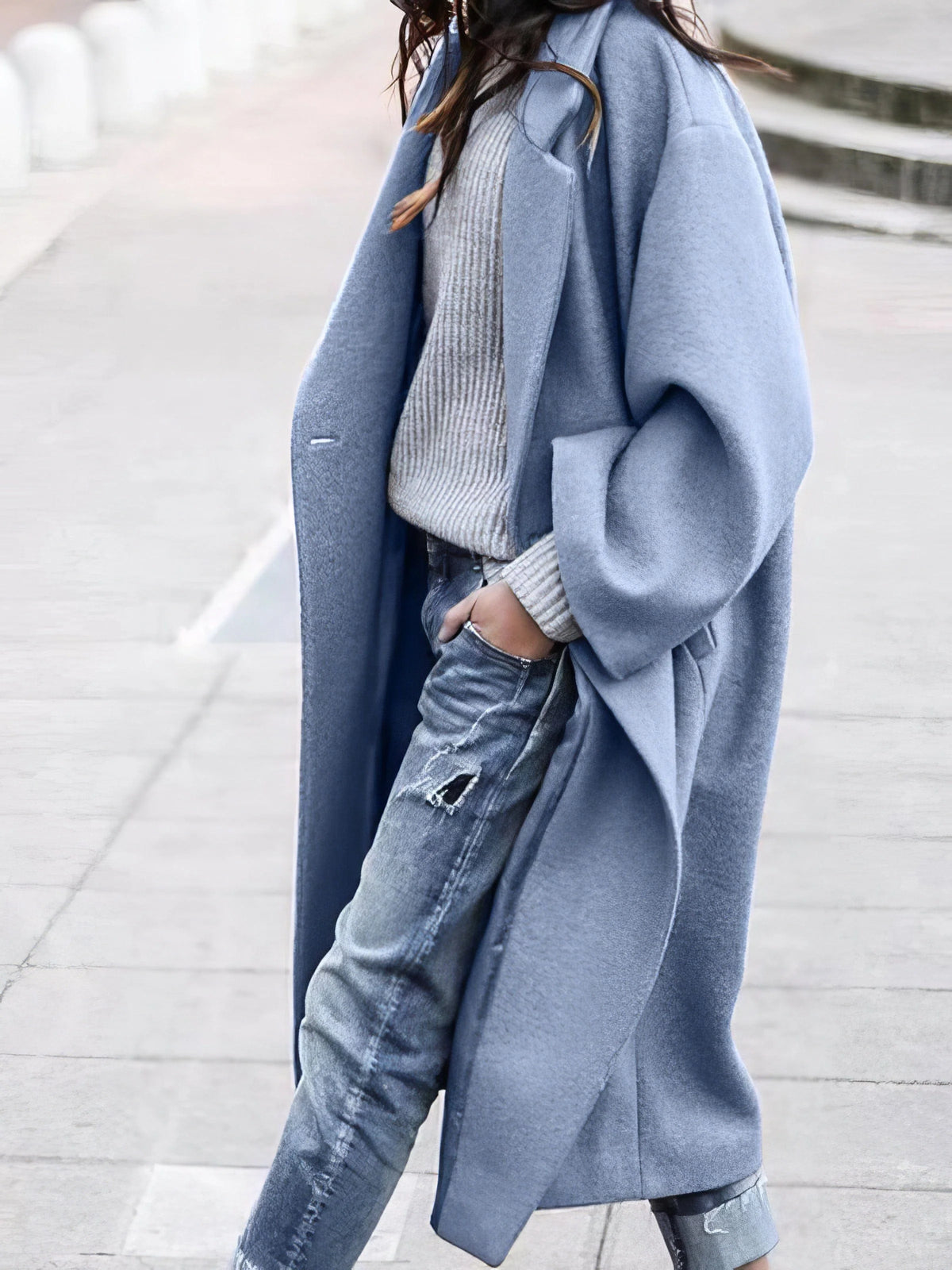 Abrigo largo de mezcla de lana para mujer con silueta oversize