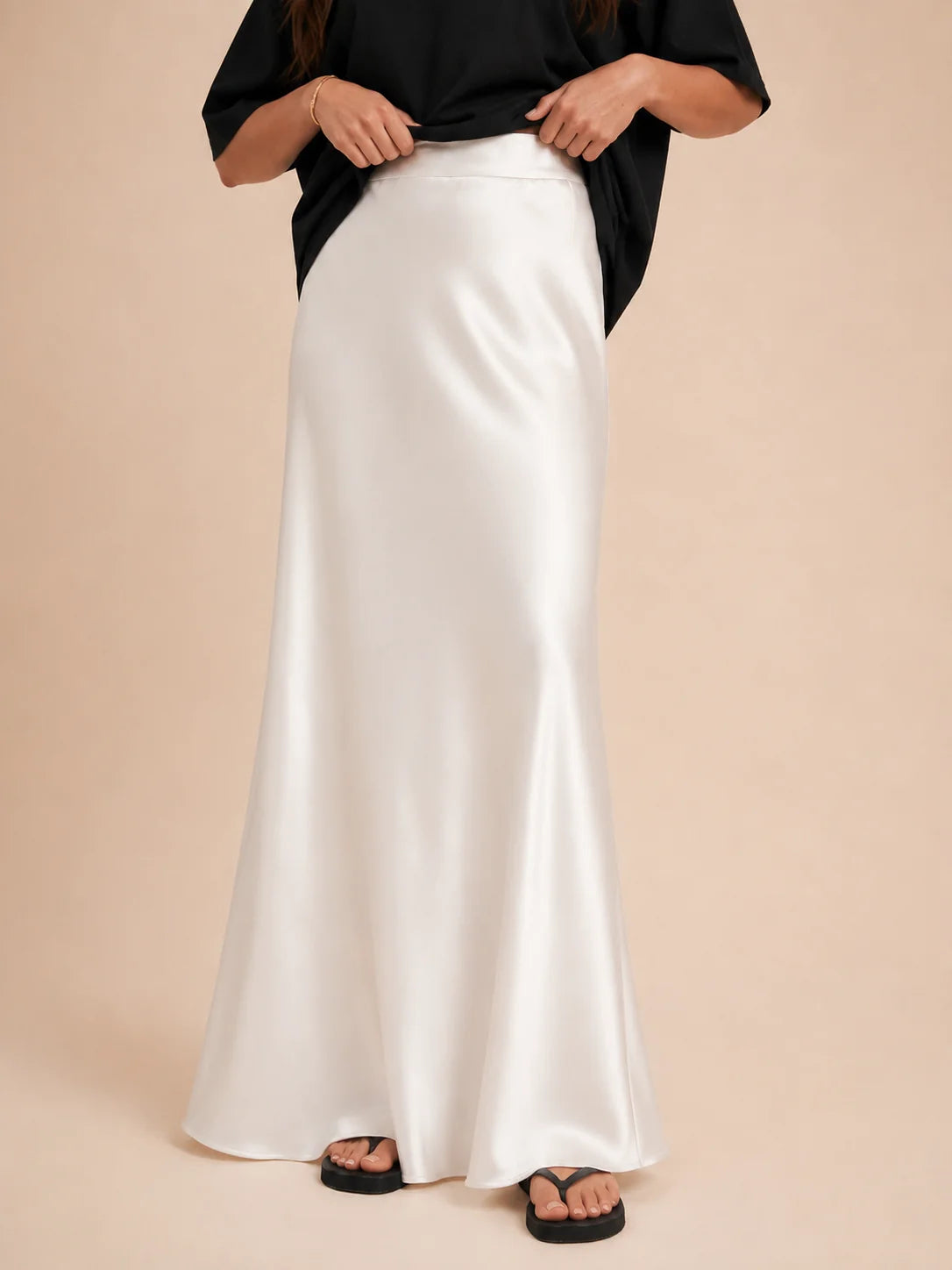 Falda maxi de talle alto para mujer con brillo discreto